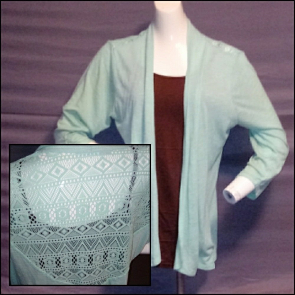 Green Lace Open Back Cardigan